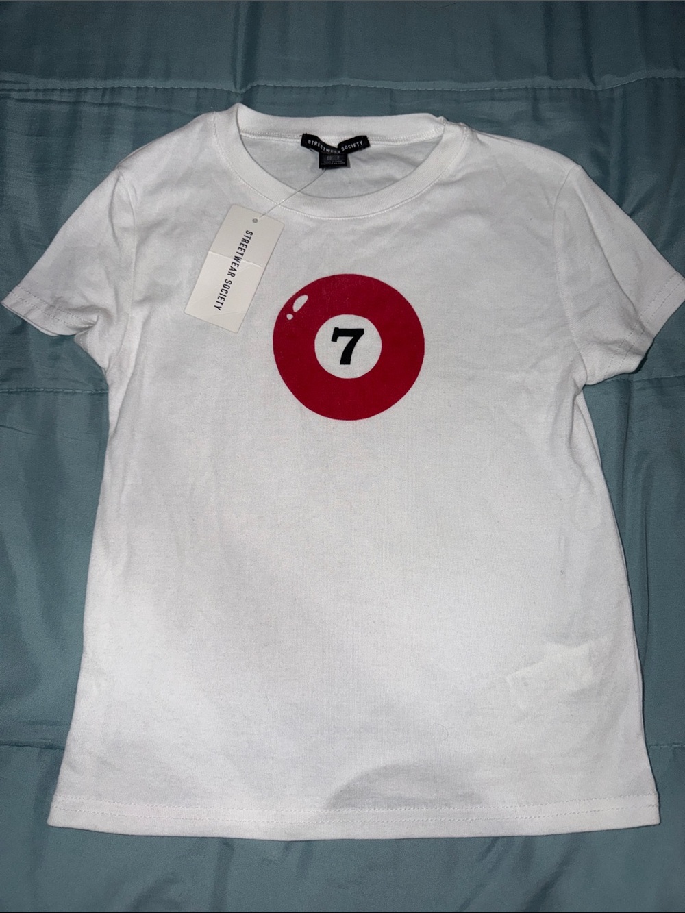 Streetwear Society White Short Sleeve Tee with Red '7' Graphic